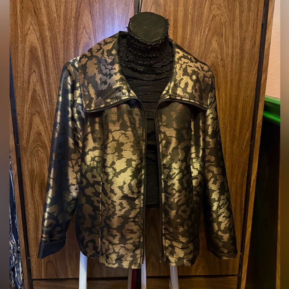 Animal Print Metallic Accented on Black Erin London Zip up Jacket